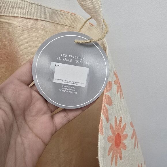 NWT BOHO LIVING ECO & Reusable Tote Bag 💯 Cotton X-Large 20” x 19” x 8.5” - Picture 3 of 5